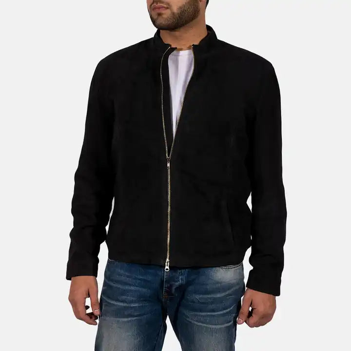Men charcoal Black jacket, suede slim fit jacket, black suede jacket men