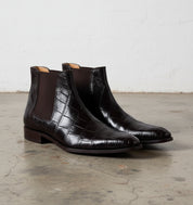 Men Crocodile Boots, Dark Brown Crocodile Texture Boots, Mens Boot