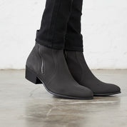 Men Dark Gray Suede Ankle Boots, Zipper Ankle Boots, Leather Boots
