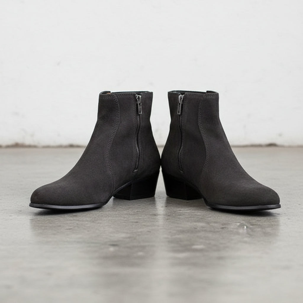Men Dark Gray Suede Ankle Boots, Zipper Ankle Boots, Leather Boots