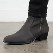 Men Dark Gray Suede Ankle Boots, Zipper Ankle Boots, Leather Boots