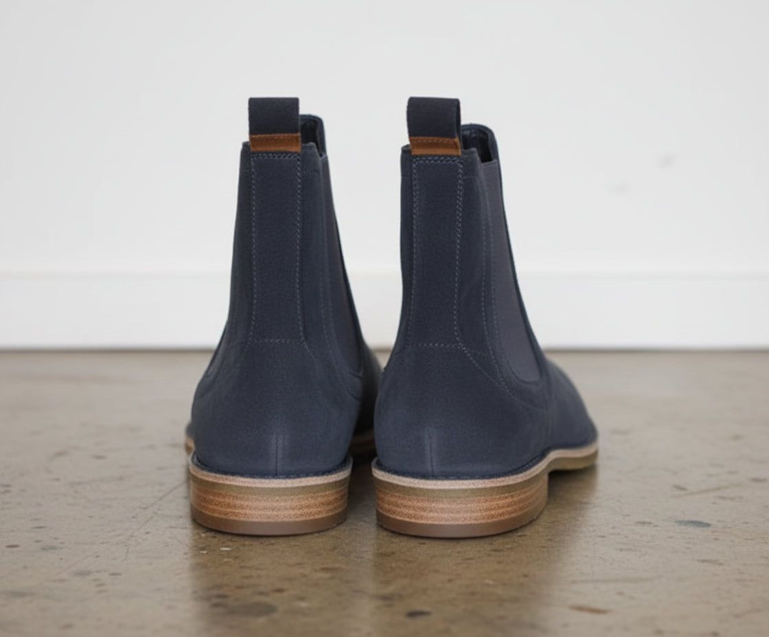 Men Dark Gray Suede Chelsea Boots, Gray Suede Casual Ankle Boots - back-view