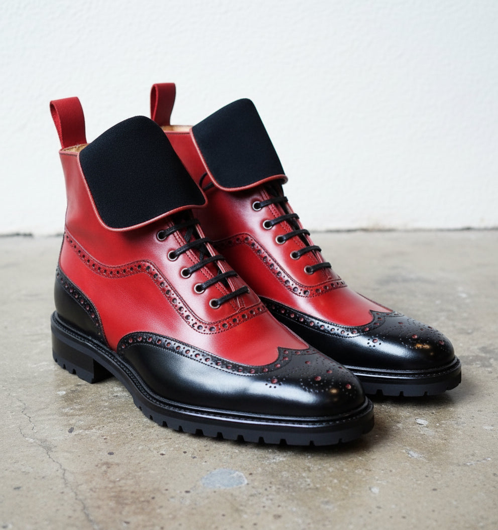 Men Designer Wing Tip Brogue Ankle Boots, Men Multi Color Boots