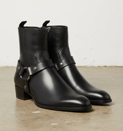 Men Fashion High Ankle Side Zipper Black Boot, Men Genuine Leather Boot - angle-view-showing-depth