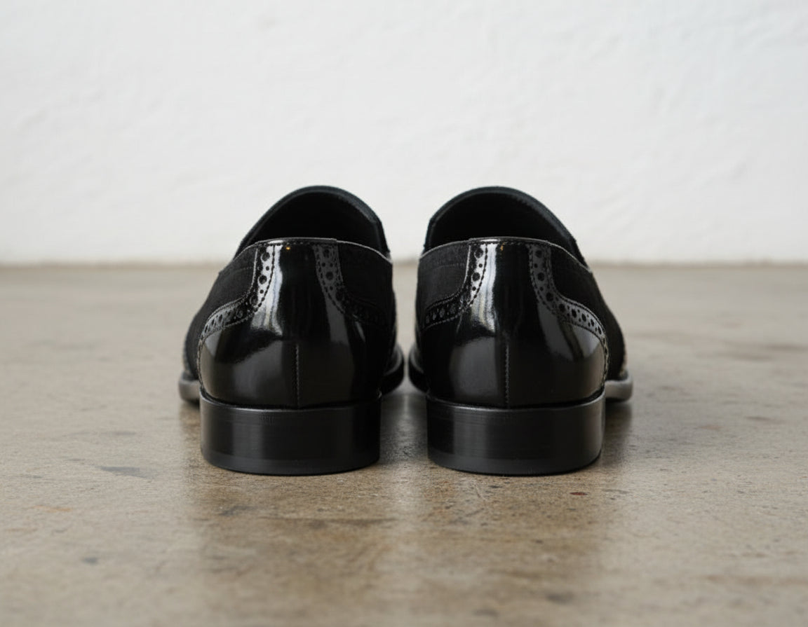 Men Fashion Style Black Formal Shoes, Wingtip Brogue Leather Shoes - back-view