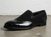 Men Fashion Style Black Formal Shoes, Wingtip Brogue Leather Shoes - detail-view-showing-texture
