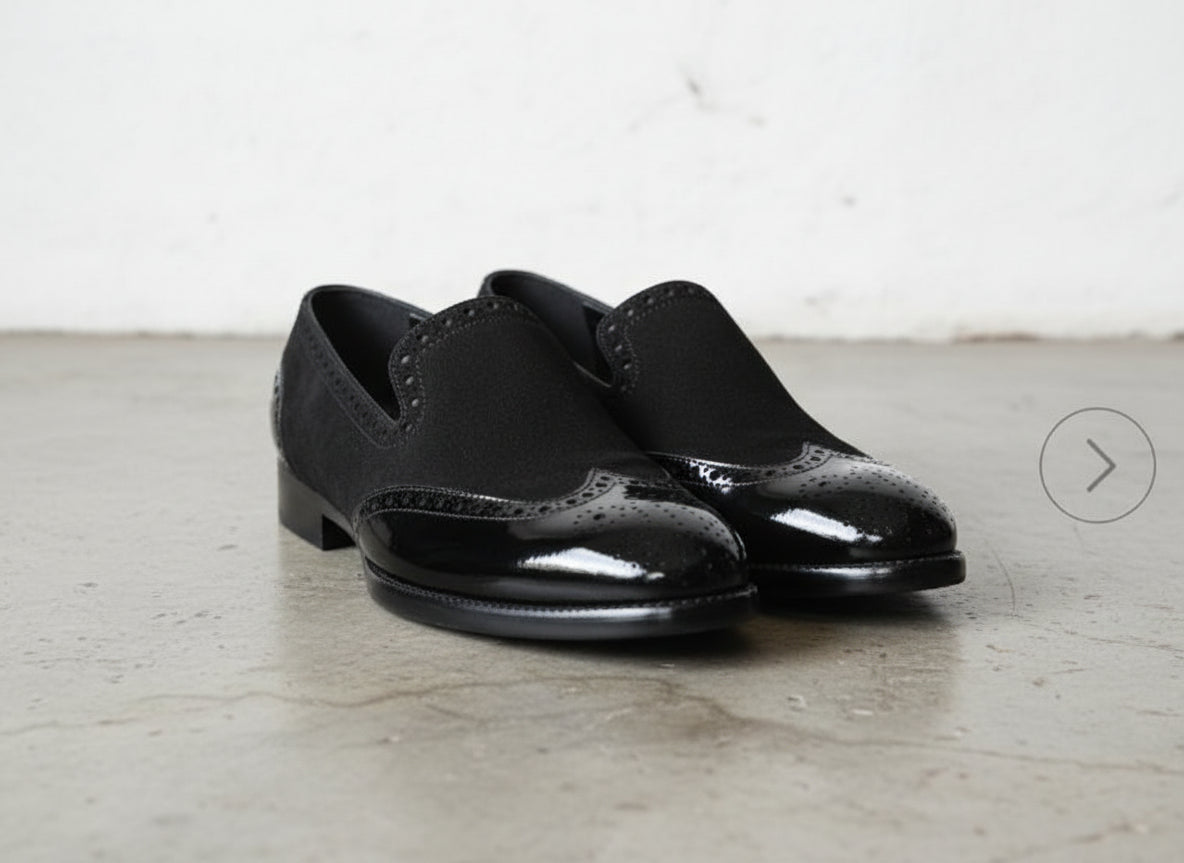 Men Fashion Style Black Formal Shoes, Wingtip Brogue Leather Shoes - front-view