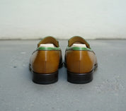 Men Fashion Style Two Tone Shoes, Green Color And Brown Moccasins