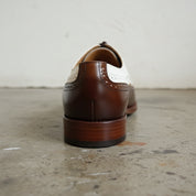 Men Formal Leather Two Tone Shoes, Brown And White Wingtip Spectator Shoes - detail-view-showing-texture