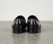 Men Handmade Black Crocodile Texture Leather Moccasin Slip on Shoes - back-view