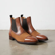 Men Handmade Brown Leather and Suede Chelsea Boots, Casual Boots - 3-4-right-view