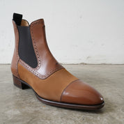 Men Handmade Brown Leather and Suede Chelsea Boots, Casual Boots - detail-view-showing-texture