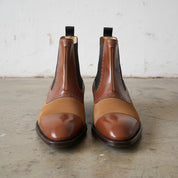 Men Handmade Brown Leather and Suede Chelsea Boots, Casual Boots - front-view