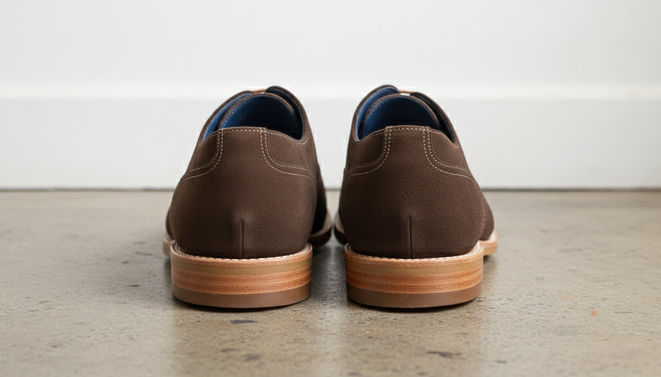 Men handmade Brown suede leather dress shoes, classic brown office shoes - back-view