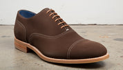 Men handmade Brown suede leather dress shoes, classic brown office shoes - detail-view-showing-texture