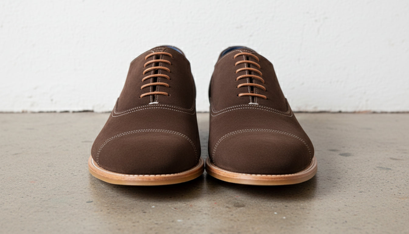 Men handmade Brown suede leather dress shoes, classic brown office shoes - front-view