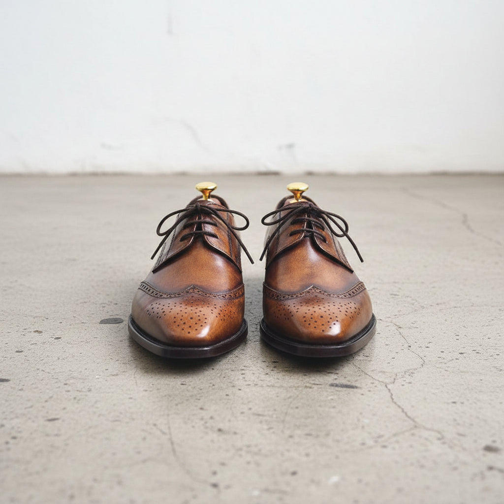 Men Handmade Brown Wingtip Leather Formal Dress Shoes, Men brogue Shoes - front-view