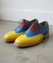 Men Handmade Multi color Leather Brogue Shoes with Lace up Closure - angle-view-showing-depth