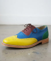 Men Handmade Multi color Leather Brogue Shoes with Lace up Closure - detail-view-showing-texture