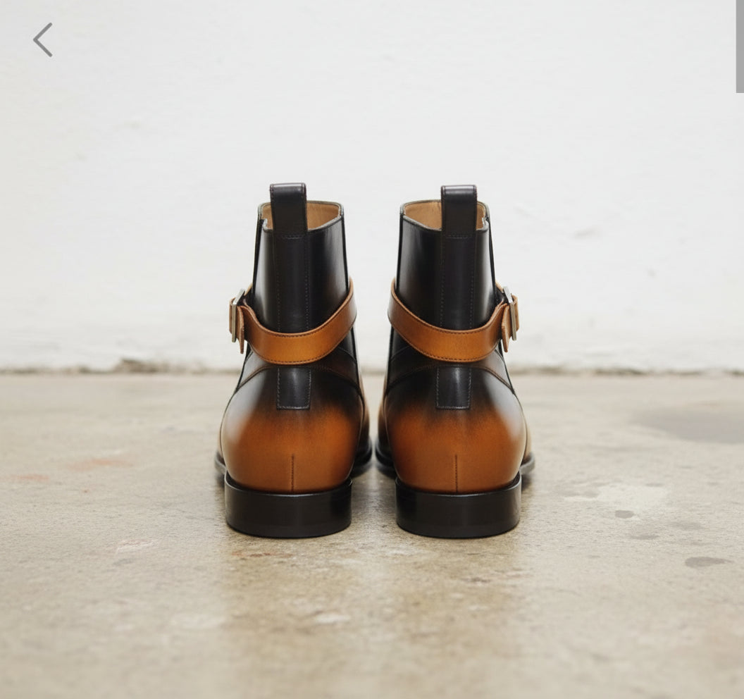 Men Handmade Shaded Tan Black Leather Jodhpurs, Men Office Ankle Boots - back-view
