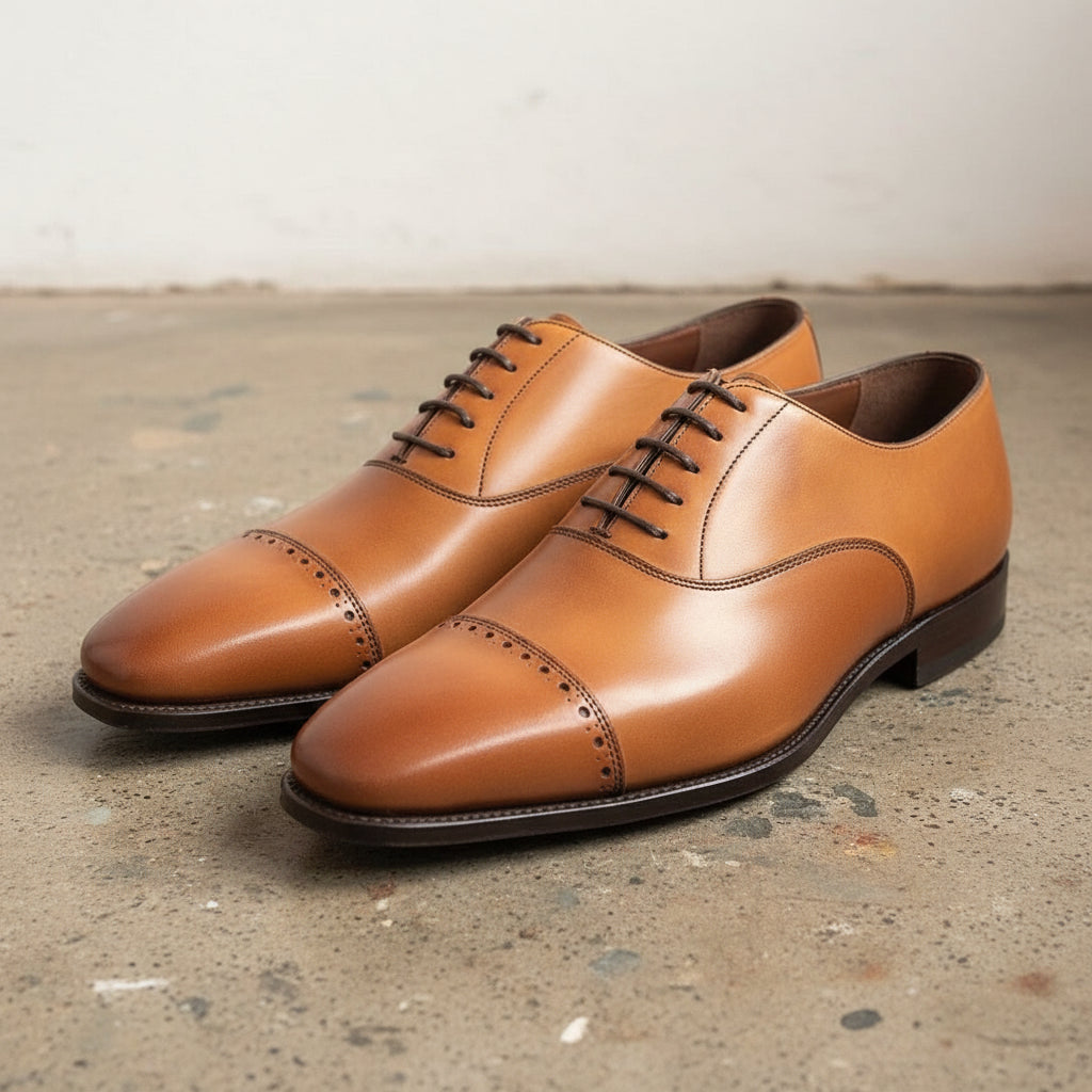 Men's Handmade Tan Leather Dress Shoes with Lace-up Closure Rebels Market Men's Handmade Tan Leather Dress Shoes with Lace-up Closure Rebels Market