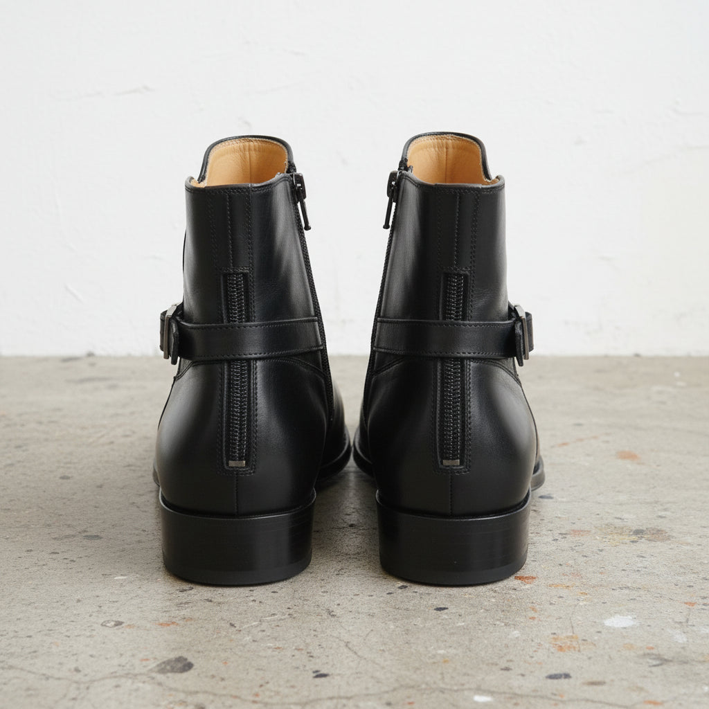 Men Jodhpurs Boot, Black Genuine Leather Boot, Leather Boot - back-view