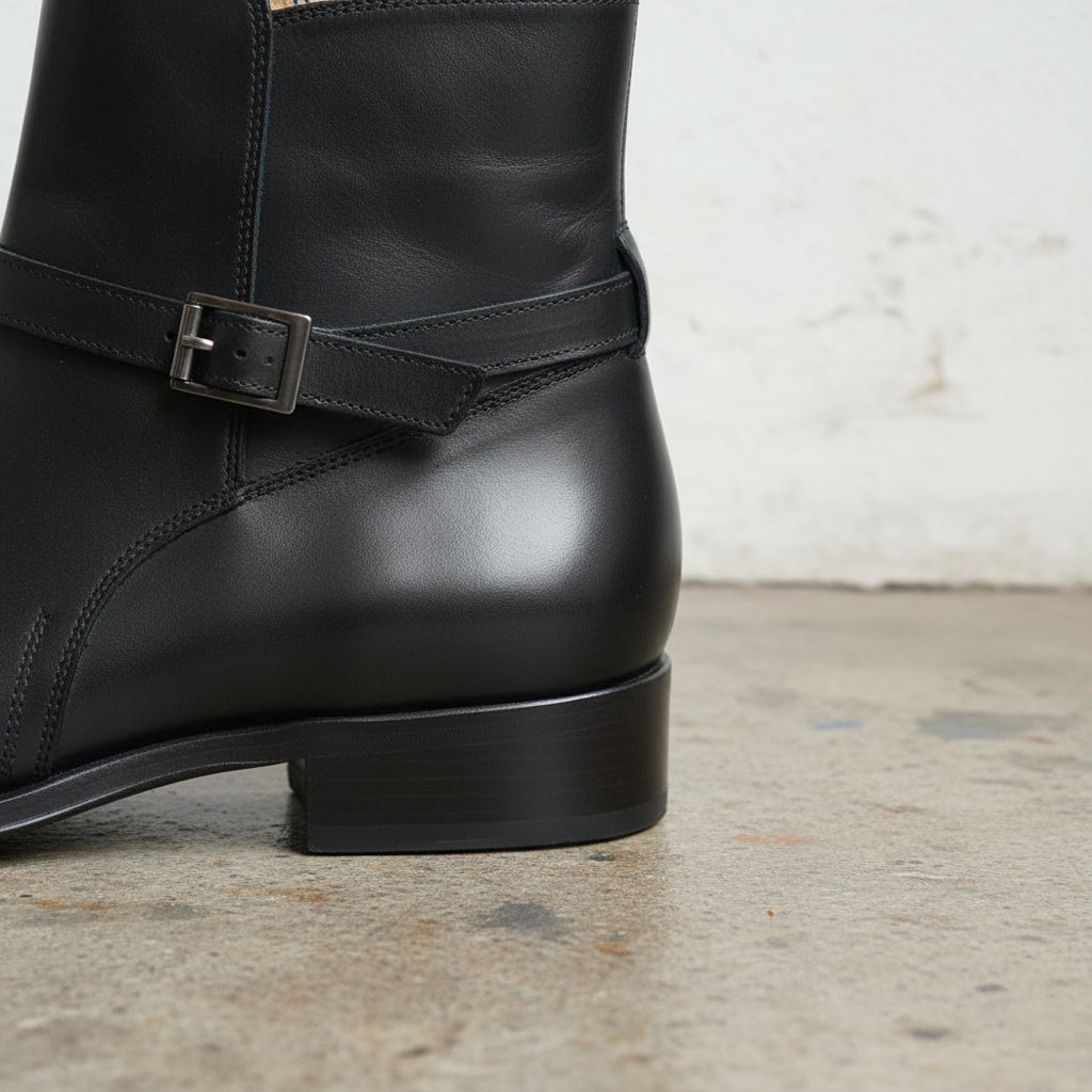 Men Jodhpurs Boot, Black Genuine Leather Boot, Leather Boot - detail-view-showing-texture