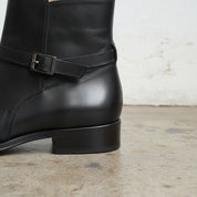 Men Jodhpurs Boot, Black Genuine Leather Boot, Leather Boot - detail-view-showing-texture