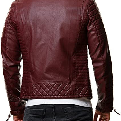Men Maroon color Fashion leather Jacket, quilted leather jacket