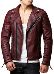 Men Maroon color Fashion leather Jacket, quilted leather jacket