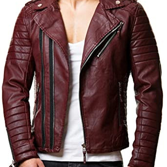 Men Maroon color Fashion leather Jacket, quilted leather jacket