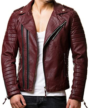 Men Maroon color Fashion leather Jacket, quilted leather jacket