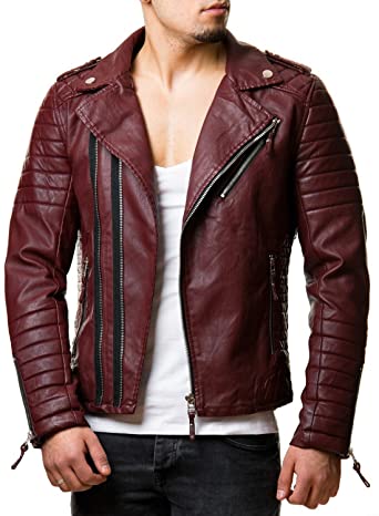 Men Maroon color Fashion leather Jacket, quilted leather jacket