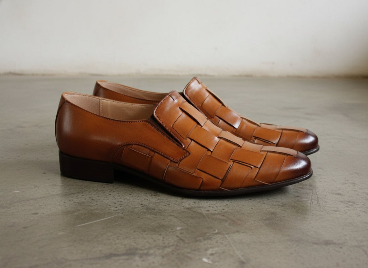 Men Multi Color Leather Strap Loafer Moccasins Shoes Formal Shoes - 3-4-right-view