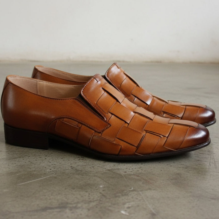 Men Multi Color Leather Strap Loafer Moccasins Shoes Formal Shoes - 3-4-right-view