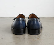 Men Navy blue leather dress shoes, Men leather formal shoe tassel moccasins - back-view