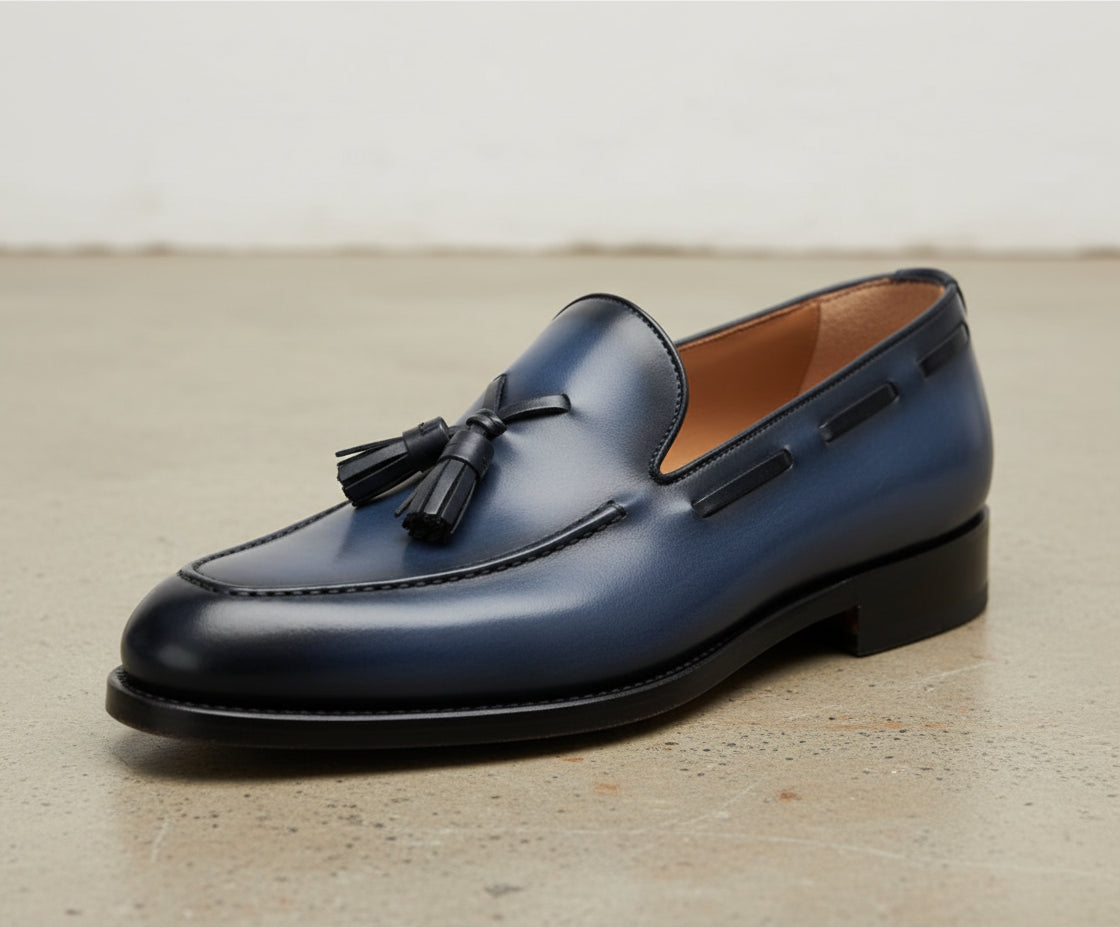 Men Navy Blue Leather Dress Shoes, Men Leather Formal Shoe Tassel Moccasins Rebels Market Men Navy Blue Leather Dress Shoes, Men Leather Formal Shoe Tassel Moccasins Rebels Market