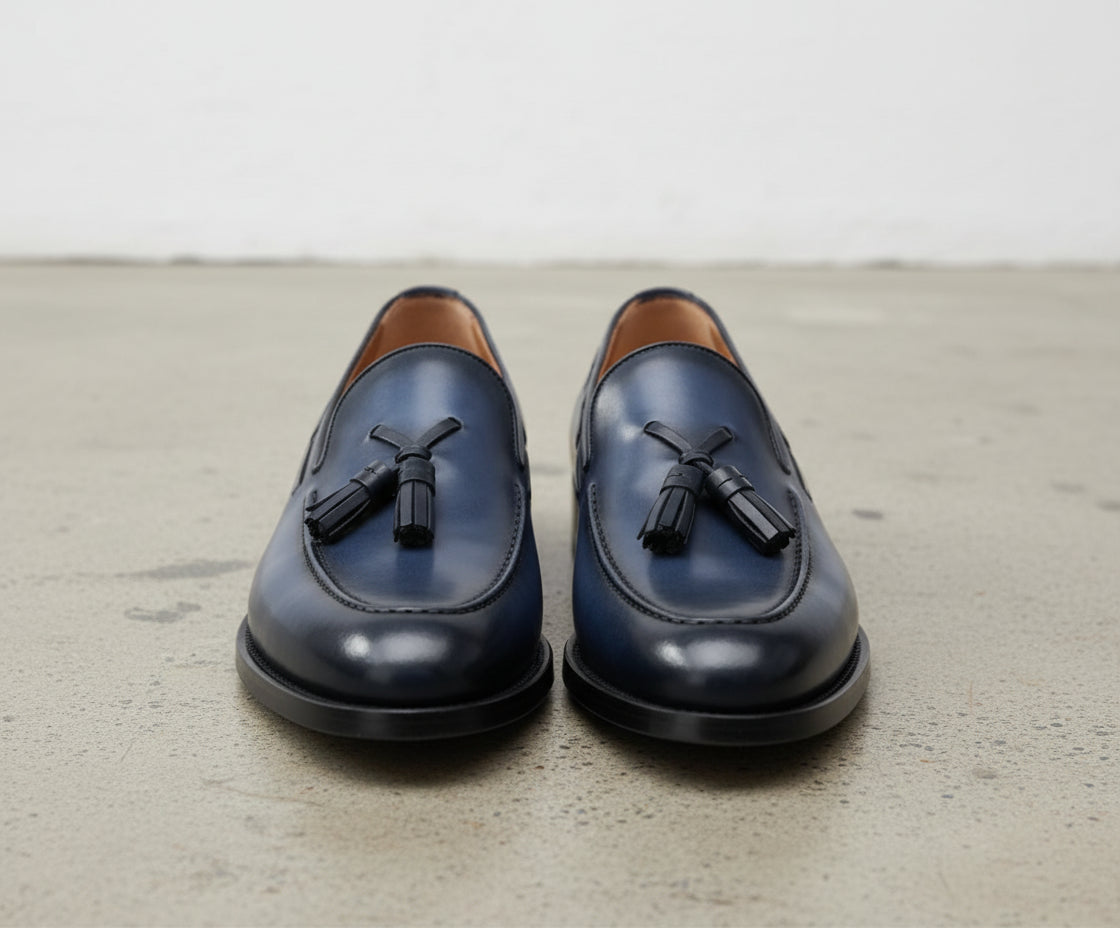 Men Navy Blue Leather Dress Shoes, Men Leather Formal Shoe Tassel Moccasins Rebels Market Men Navy Blue Leather Dress Shoes, Men Leather Formal Shoe Tassel Moccasins Rebels Market