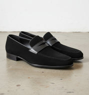 Men Oxford formal black leather shoes, black Suede moccasins shoes - angle-view-showing-depth