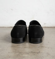 Men Oxford formal black leather shoes, black Suede moccasins shoes - back-view