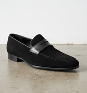 Men Oxford formal black leather shoes, black Suede moccasins shoes - detail-view-showing-texture