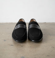 Men Oxford formal black leather shoes, black Suede moccasins shoes - front-view