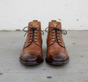 Men Tan Brown Wing Tip Brogue Ankle High Lace Up Boots, Ankle Boots