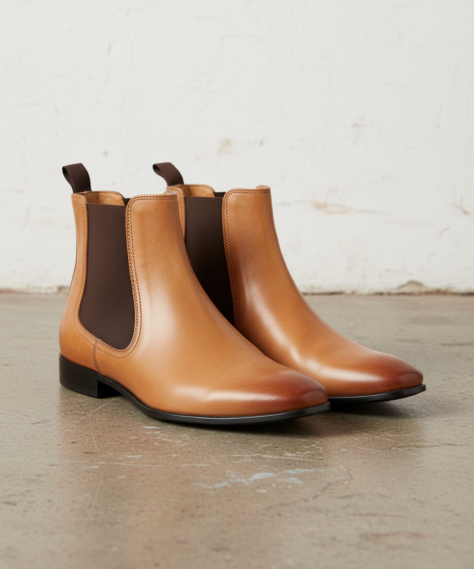 Men Tan color Leather Chelsea boots, casual Leather ankle boots - 3-4-right-view