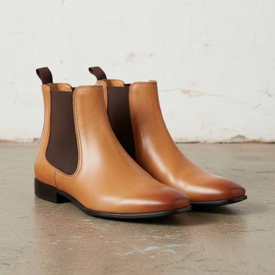 Men Tan color Leather Chelsea boots, casual Leather ankle boots - 3-4-right-view