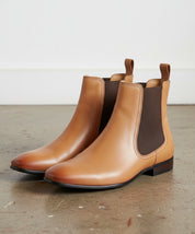 Men Tan color Leather Chelsea boots, casual Leather ankle boots - angle-view-showing-depth