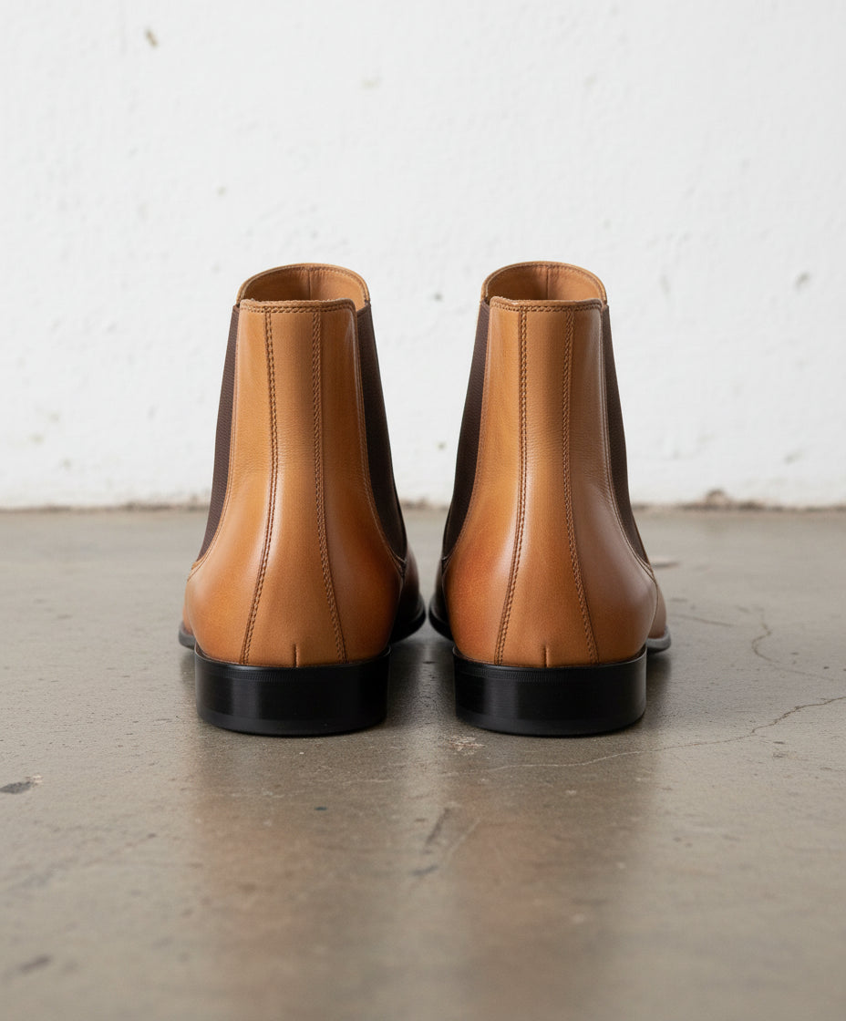 Men Tan color Leather Chelsea boots, casual Leather ankle boots - back-view