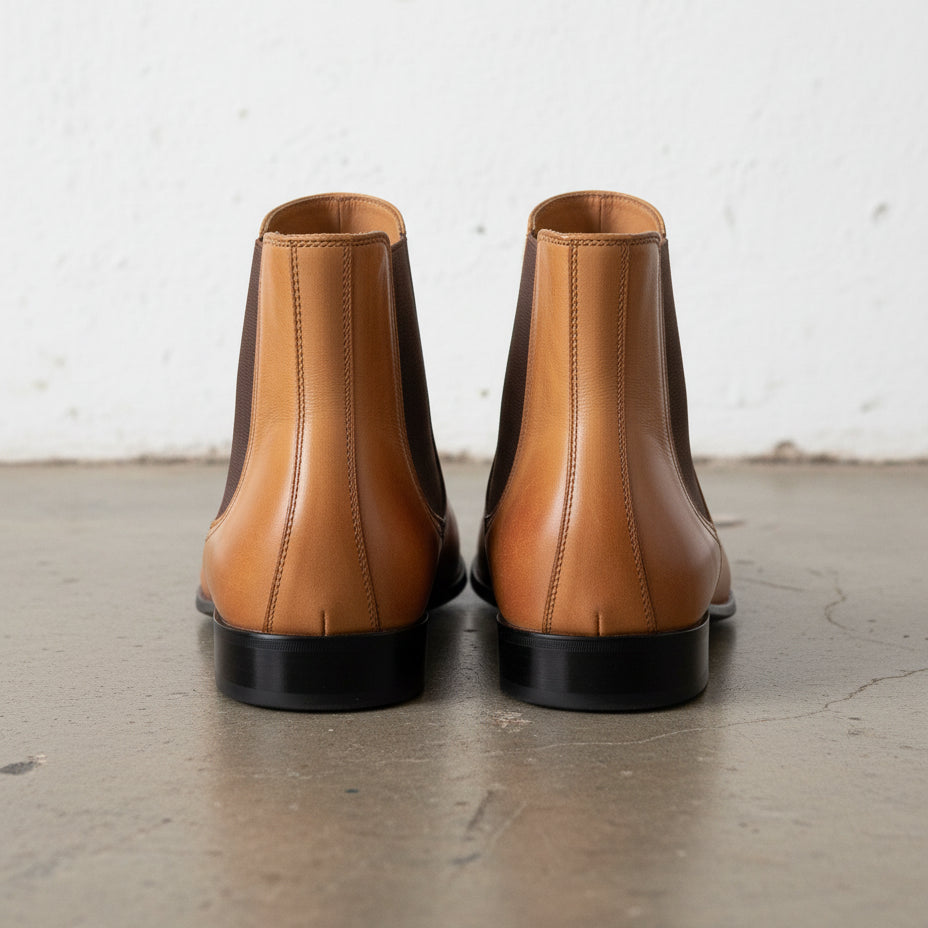 Men Tan color Leather Chelsea boots, casual Leather ankle boots - back-view