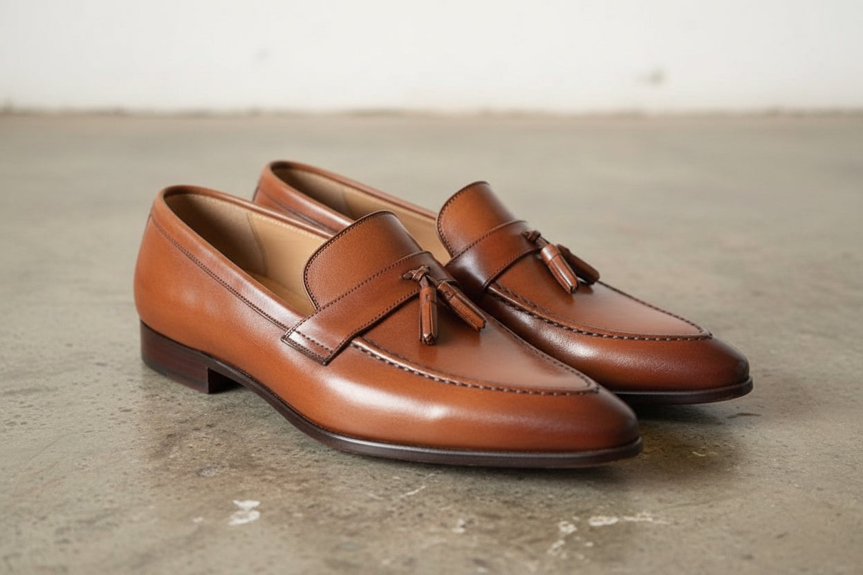 Men Tan Color Leather Tassels Moccasins Shoes Formal Shoes Shoes