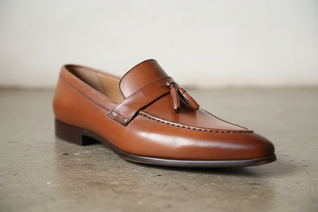 Men Tan Color Leather Tassels Moccasins Shoes Formal Shoes Shoes